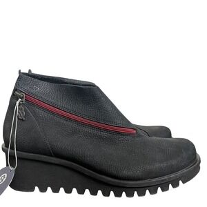 Loints of Holland Wedge Nubuck Leather Ankle Boots Side Zipper Lug Sole size 40